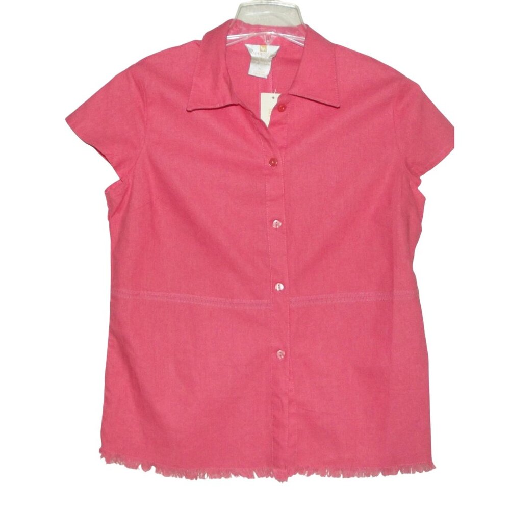Metro Girl Shirt Womens Size XL Button Down Coral Pink Linen Rayon lace fringe